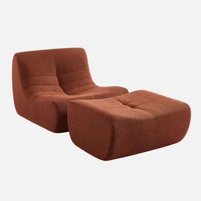 Produktbild von sweeek - Sessel mit strukturiertem Bouclé-Bezug und Hocker - Terracotta