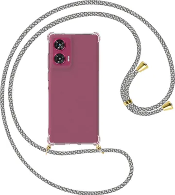 Produktbild von Handykette Backcover-Schutzhülle mit Band (Metall goldfarben) für Motorola Edge 50 Fusion 5G - weiß/grau kariert