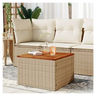 Produktbild von Rechteckiger Tisch aus Metall mit Holzoptik für den Garten, Gartentisch Beige 55 x 55 x 37 cm Polyrattan und Akazienholz