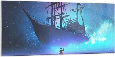 Produktbild von Bilder auf glas - Märchen Segelschiff - 120x50cm - Glasbilder - Wandbilder - Kunstdruck - zum Aufhängen bereit - Wanddekoration aus Glas - Glas Bilder - Wandbild auf Glas - Einteilig - GAB120x50-4034