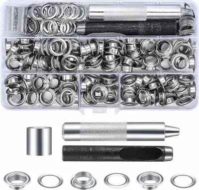 Produktbild von 100 Ösen Werkzeug Kit, 10mm Ösen set für Planen Ösenzange Grommet Werkzeug Kit Metall Ösen mit Stanzwerkzeug für Stoff Leder Vorhang Schuhe Abdeckung Gewebe