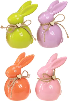 Produktbild von Keramik Osterhasen Set - Bunte Deko Hasen Frühling 9,5cm, 4 Stk, 4 Stück