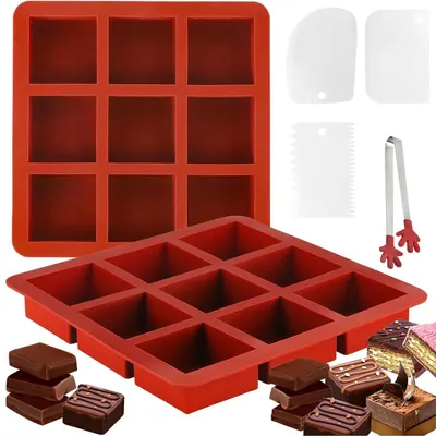 Image de TRANKIELO® - 2 Moules en silicone pour chocolat - Sans BPA - Profonds - Inclus spatules et raclette - Parfaits pour les chocolats et les gâteaux