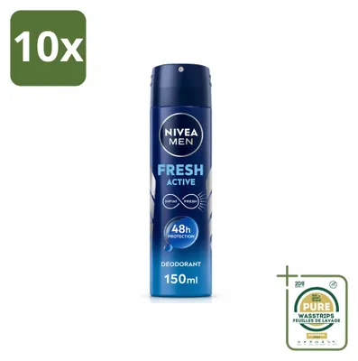 Imagen del producto de 10 aerosoles desodorantes NIVEA MEN Fresh Active, 150 ml, pack de 10 unidades