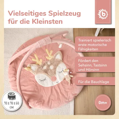 Image de Tapis de jeu Bieco avec arche d'activités, motif cerf Ella | Couverture pour bébé, motif cerf Ella | Tapis de jeu pour bébé avec arche d'activités | Tapis d'activité pour bébé, tapis de gym