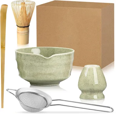 Produktbild von Matcha-Set – Schale – Bambus-Schneebesen – Löffel – Sieb – Für die Teezeremonie