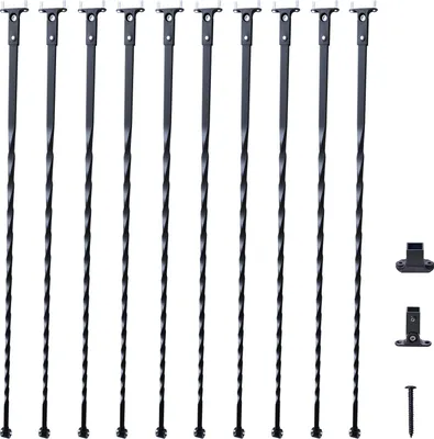 Immagine prodotto di SucceBuy 44'' x 1/2'' balaustre per scale in acciaio galvanizzato, fasce decorative per ringhiere, 10 confezioni di fasce cave, kit di ringhiere per scale a chiocciola e a ponte in nero satinato, incluse scarpe e viti