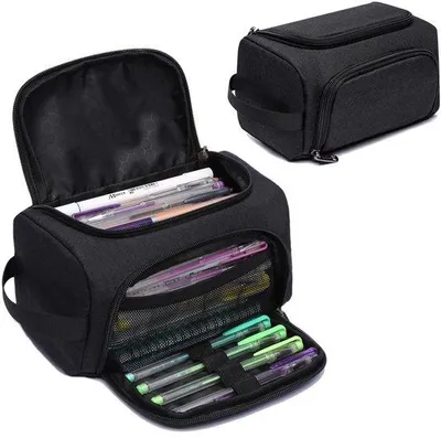 Productafbeelding van Etui - Schooletui voor jongens en meisjes - Pennenetui voor volwassenen - Pennenzak - Etui voor school - 24x13x13 cm - Zwart
