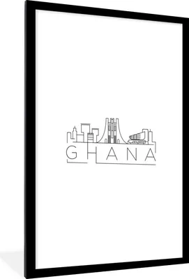 Produktbild von MuchoWow® MuchoWow® Gerahmtes Poster Skyline "Ghana" schwarz auf weiß 60x90 cm - Poster mit zchwarzem Bilderrahmen - Dekoration - Wandposter Wohnzimmer - Hochwertig