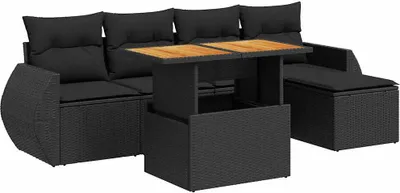 Immagine prodotto di vidaXL Set di divani da giardino a 6 pezzi con cuscini in rattan nero