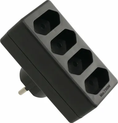 Zdjęcie produktu dla as-Schwabe wtyczka ze stykiem uziemiającym na 4 wtyczki Euro 230V 16A adapter czarny IP20