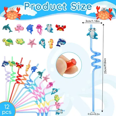 Imagen del producto de Pajitas reutilizables de plástico, 12 unidades, de colores, para niños