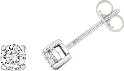 Productafbeelding van Oorbellen voor dames, witgoud 375/1000, met een briljant van 0,60 karaat, kleur H, zuiverheid I1, afmetingen 4mm x 4mm; artikelnummer TRS314269KW