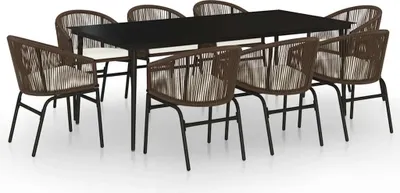 Imagen del producto de vidaXL, juego de mesa y sillas de jardín de 9 piezas, color marrón