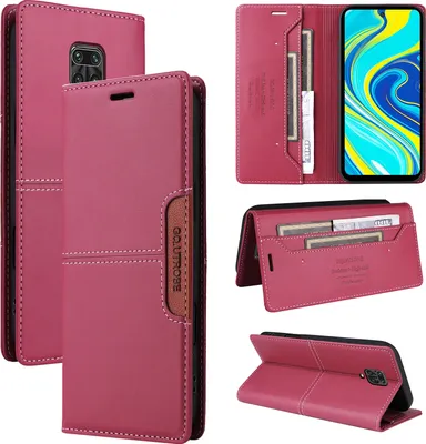 Obrázek produktu pro Pouzdro pro Xiaomi Redmi Note 9S / 9 Pro / 9 Pro Max, kožené flipové peněženkové pouzdro s přihrádkou na karty a stojánkem Červený