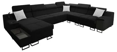 Produktbild von MIRJAN24 Wohnlandschaft Alicante VIII mit drei Bettkästen und Schlaffunktion, Lampe mit USB-Anschluss, U-Form Polsterecke (Farbe: Uttario Velvet 2980 + Uttario Velvet 2973, Seite: Links)