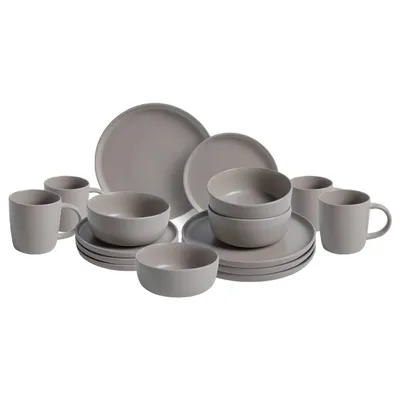 Produktbild von Kombiservice Grigio 16-teilig Steingut taupe für 4 Personen – Kaffeebecher 380 ml, Dessertteller 20,5 cm, Speiseteller 27 cm, Müslischalen 16 cm