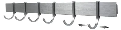 Produktbild von Hakenleiste 40 cm selbstklebend für Küchenutensilien | Küchenhalterung ohne Bohren | 6 bewegliche Haken | Modernes Design in Silber Grau