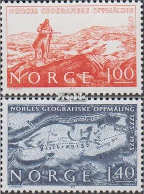 Produktbild von Briefmarken Norwegen 1973 Mi 674-675 (kompl.Ausg.) postfrisch Geographische Vermessung