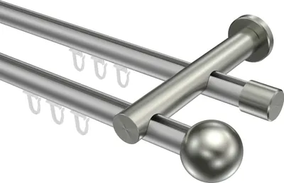 Produktbild von Interdeco Innenlaufstange / Gardinenstange mit Innenlauf Silbergrau / Edelstahl-Optik, Typ Platon Luino (Kugel), 20 mm Ø 2-läufig, 260 cm