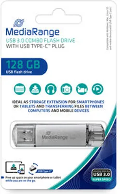 Produktbild von MediaRange MR938 Pamięć USB 3.0 - 128 GB, pamięć combo ze złączem USB Type-C™, srebrna
