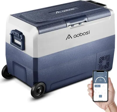 Zdjęcie produktu dla Lodówka elektryczna 50L – Kompresorowa lodówka z podwójną strefą i kołami, idealna na camping i podróże