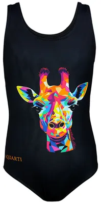 Produktbild von Aquarti Mädchen Badeanzug mit Ringerrücken Print, Farbe: Bunte Giraffe / Schwarz, Größe: 158