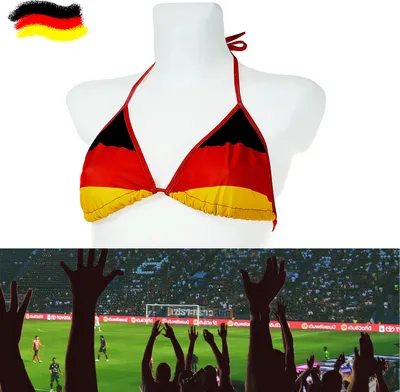Produktbild von Bikini Oberteil onesize Deutschland schmale Träger Triangel-Bikini Schwarz/Rot/Gold Fanartikel Fussball Badezubehör