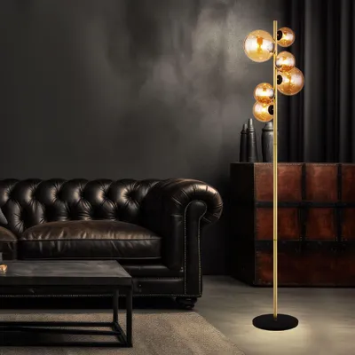 Produktbild von LED Stehleuchte, 6-Flammig, Glas Amber, messing, H 155 cm