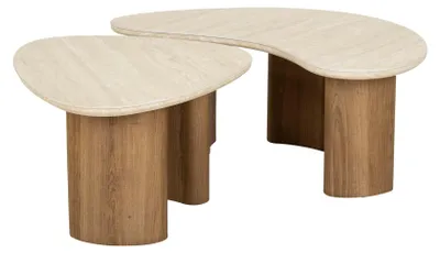 Productafbeelding van FURNLUX salontafel Romano, beige en eikenhout, 88 cm (2-delig) / Hoofdkleur: Beige / Afmetingen: 88 x 36 x 44 cm