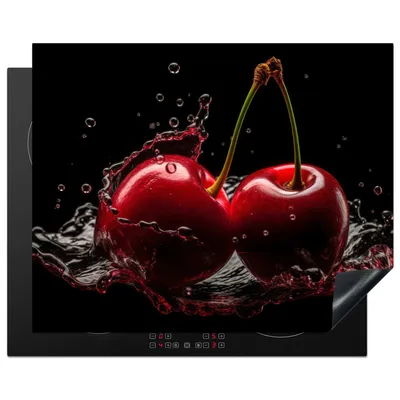 Obrázok produktu pre KitchenYeah® Kryt varnej dosky čerešňa - červená - ovocie - voda - čierna, 65x52cm, kuchynská dekorácia, keramický kryt varnej dosky, kryt varnej dosky