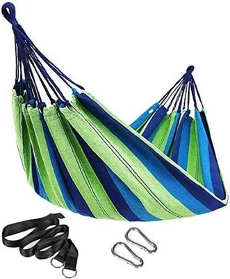 Produktbild von Famanu Hängematte 210 x 150 cm - Belastbarkeit bis 300 kg - Grün-blaue Streifen