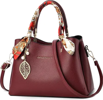 Produktbild von MODFU Handtaschen, Damen Handtasche Set, Schultertasche, Umhängetasche mit Blauem Seidenschal, Elegant & Vielseitig, Groß & Geräumig, Alltag, Büro, Shopping, Reisen, Dunkelrot