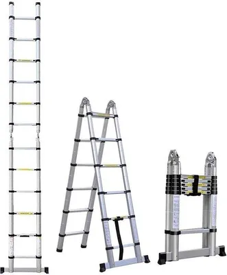 Obrázek produktu pro Hliníkový teleskopický žebřík 5 m s 16 protiskluzovými schody, max. nosnost 150 kg
