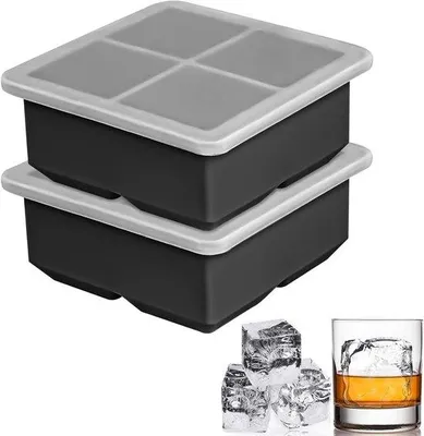 Image de Bac à glaçons avec couvercle pour le congélateur - 2 pièces - Noir - pour le whisky, les cocktails, le café - 6,5 cm.