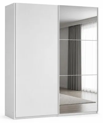 Produktbild von Schiebeschrank VIGO 150 cm mit Spiegel – kompakter Kleiderschrank Schiebetürenschrank modern (Weiss)