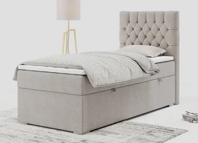 Produktbild von Einzelbett - Boxspringbett 90x200 mit Bettkasten und Matratzentopper - PERA 90 - rechts - Beige - H3