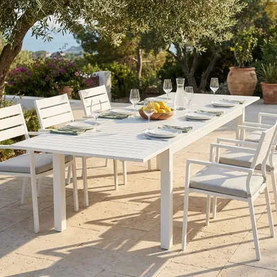 Immagine prodotto di Milani Home - tavolo da giardino allungabile, alluminio, 10 posti, bianco, piano 220/280 x 100 cm