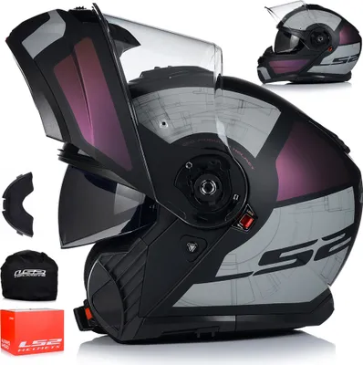 Obrázek produktu pro Skládací helma se sluneční clonou | LS2 FF908 STROBE II | Motocyklová přilba výklopná | Přilba flip up na motorku | Certifikát ECE 22.06 | 3XL (65-66cm)