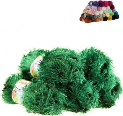 Produktbild von Fransen-Strickgarn Yumos 5 Knäuel je 150m/100g Strickgarn Wolle Strickwolle, Nadelstärke 4-5, Häkelnadel 3, Farbe:1203 smaragdgrün
