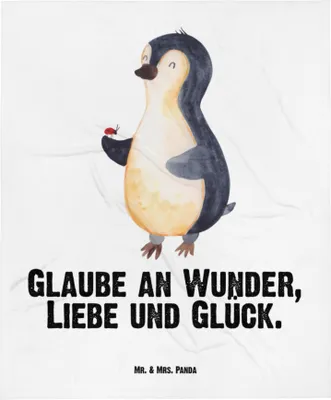 Produktbild von Mr. & Mrs. Panda Babydecke Pinguin Marienkäfer - Weiß - Geschenk, Freude, Schlummerdecke, Glück, Lebensfreude, Aufmerksam, Kinderdecke, Schmusedecke, Liebe, Plaid