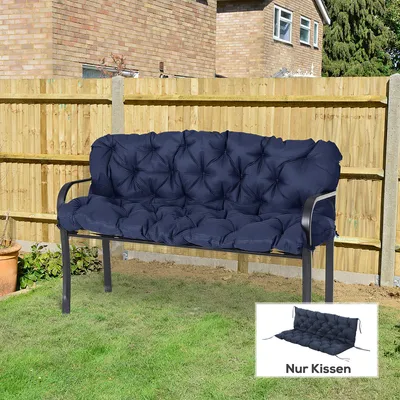 Produktbild von Bankauflage mit Rückenlehne, Sitzpolster für Gartenbank, Schaumstoff, 3-Sitzer, Blau | 150 x 98 x 8 cm | 6 Befestigungsbänder | 3,0 kg