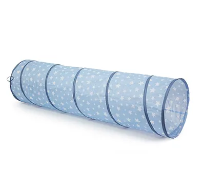 A blue tunnel with white stars on a white background.