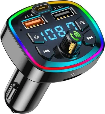 Zdjęcie produktu dla Adapter samochodowy Bluetooth z funkcją zestawu głośnomówiącego i podwójnym portem USB do szybkiego ładowania