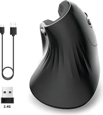 Produktbild von Vertikale Maus, kabellos, 2,4 G, wiederaufladbar, ergonomisches Design, Maeuse, 3200 DPI, verstellbar, optische E-Sport-Maeuse, starke Kompatibilitaet, unterstuetzt Windows/Linux/Mac OS, lange Akkulaufzeit fuer Computer, Laptop, PC