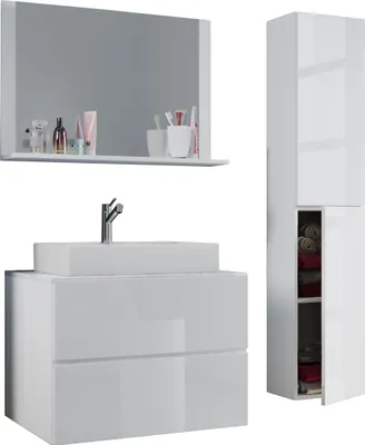 Immagine prodotto di 4 parti lavabo lavabo | gabinetto lavabo larghezza 80 cm | set mobili bagno con cassetti porta girevole specchio | Lendas L