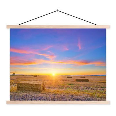 Produktbild von MuchoWow® Textilposter Stroh - Sonne - Himmel - Landschaft 60x45 cm mit holzfarbenen Rahmen - Bild