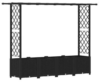 Produktbild von vidaXL Hochbeet mit Rankgitter und Dach Schwarz 203 x 40 x 138 cm PP