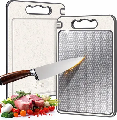 Produktbild von Schneidebrett, doppelseitiges Schneidebrett aus Edelstahl, kratzfestes Netzdesign, getrennte Handhabung von Fleisch und Gemüse, Spülmaschinenfest