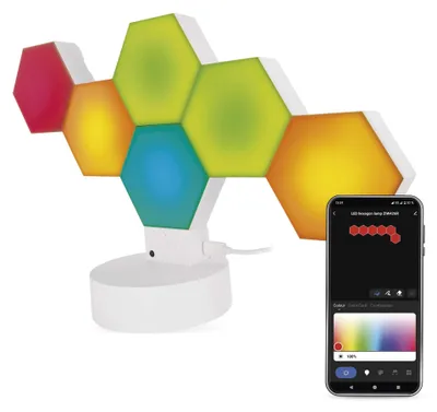 GoSmart LED stolní lampa Hexagon bílá, 6 dílů, RGBIC stmívatelná, WiFi